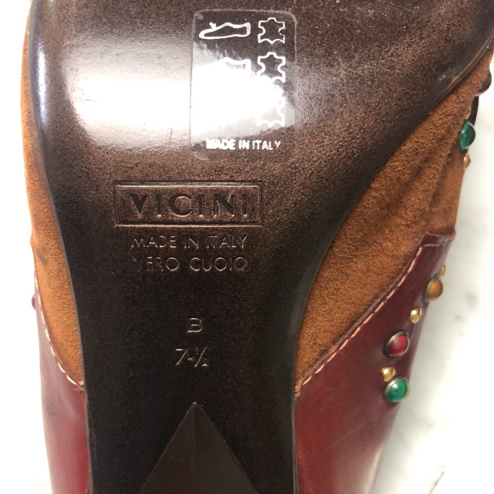 Giuseppe Zanotti design Size 7.5 Two-Tone Red & Brown Studded Pointed-Heel Mules - Picture 6 of 10